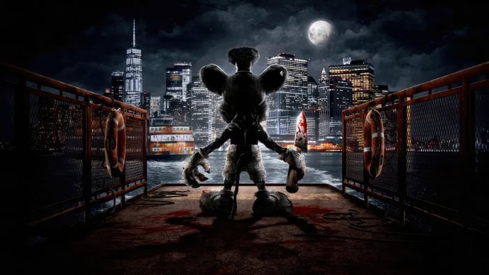 Steamboat Willie with bloody knife in New York City