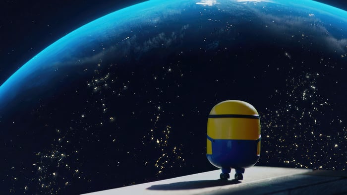 Minion looking at Earth from space