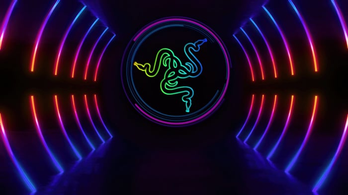 Razer logo with neon lights tunnel