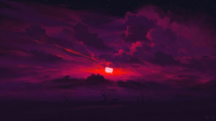 Stealthy Night Sunset Over African Savannah