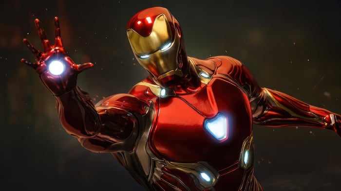 Iron Man in his suit with repulsor blast