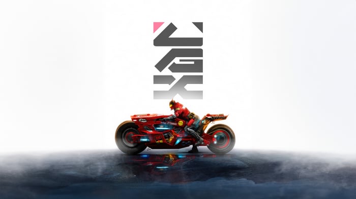 Batman on a Red Motorcycle with Akira Symbol