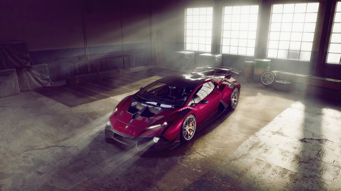 Lamborghini Huracan Sto Evo in a garage