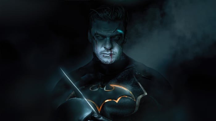 Alan Ritchson as Batman with a sword