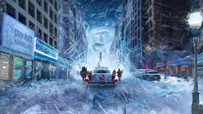 Ghostbusters Frozen Empire in a frozen New York City