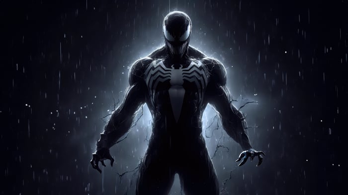 Venom standing in the rain