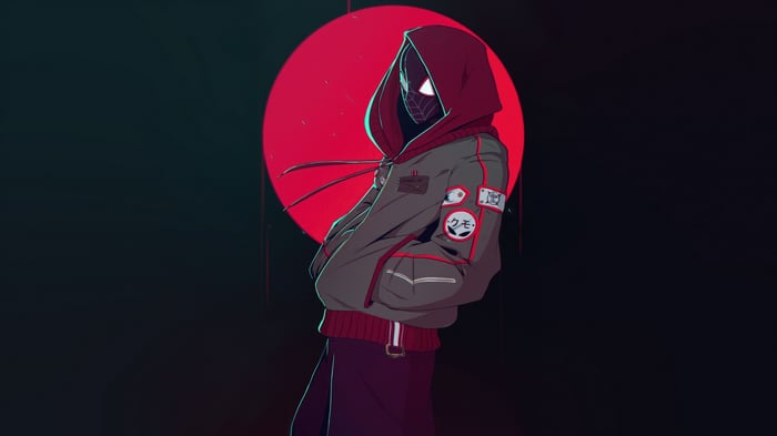 Miles Morales in a Hoodie with Red Circle Background
