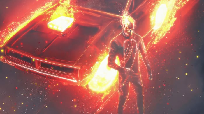 Ghost Rider and his flaming car