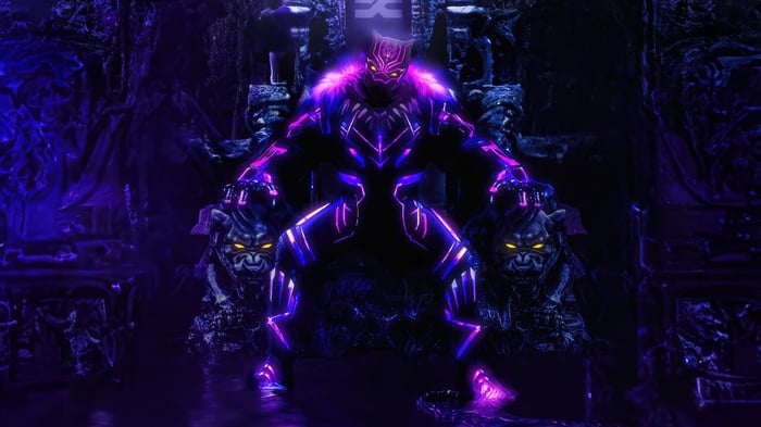 Black Panther on a throne in Wakanda