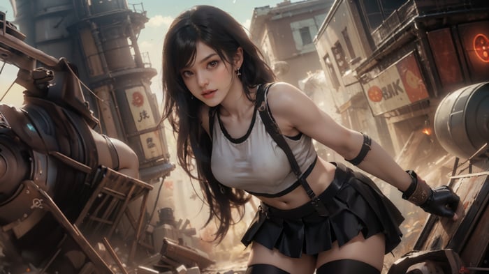 Tifa Lockhart from Final Fantasy VII in a ruined city