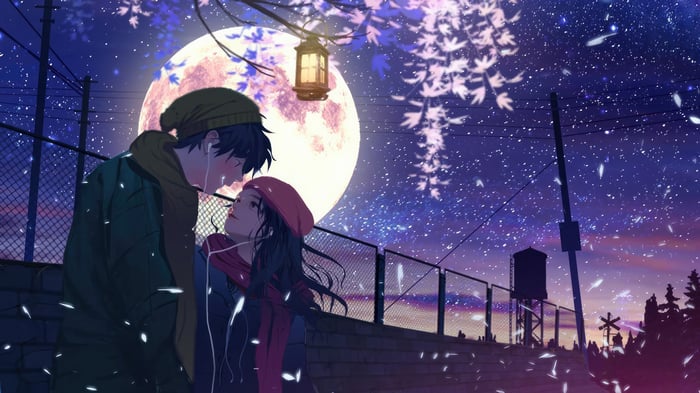 Couple sharing a moment under the moon