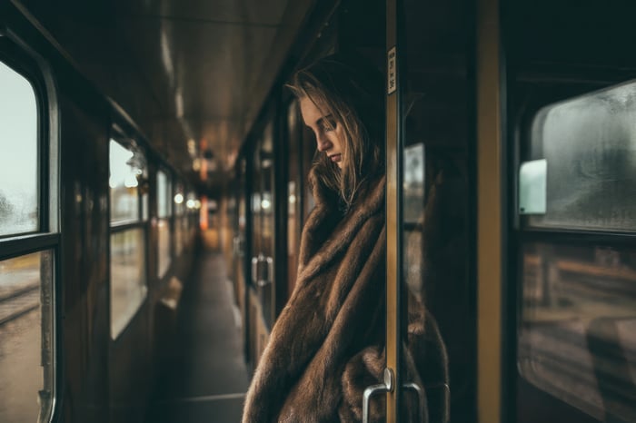 Woman in Fur Coat in Train