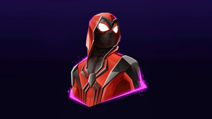 Hooded Spiderman with glowing eyes