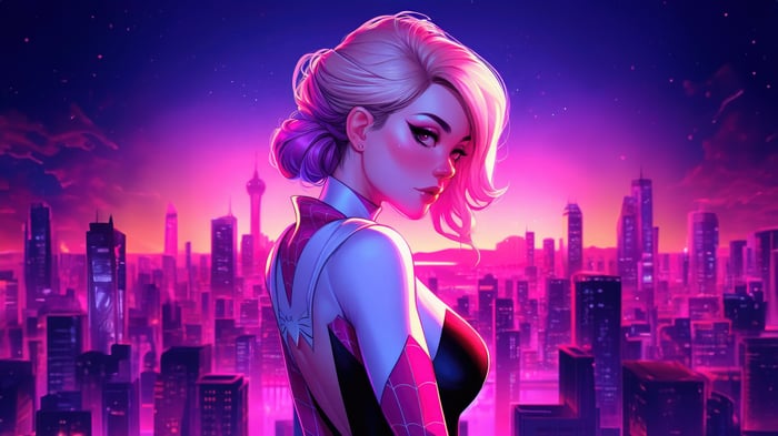 Gwen Stacy in a neon city