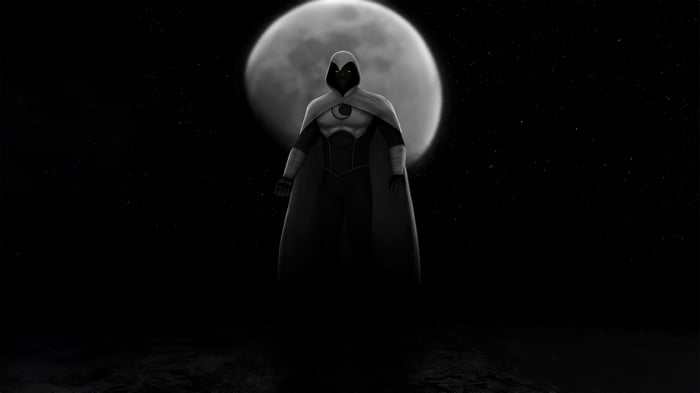 Moon Knight stands before a large moon