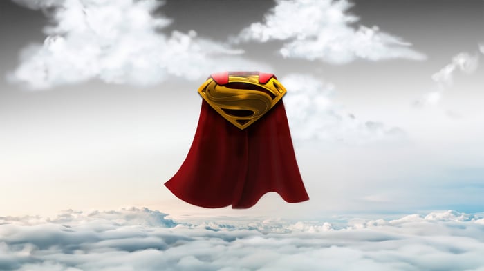 Superman's Cape and Emblem Floating in Clouds