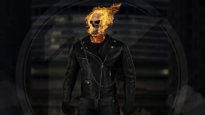 Ghost Rider in a black leather jacket
