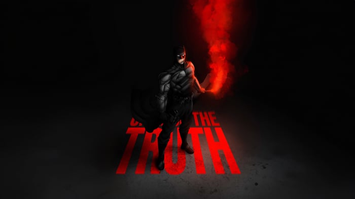 Batman holding a red flare with "The Truth" text