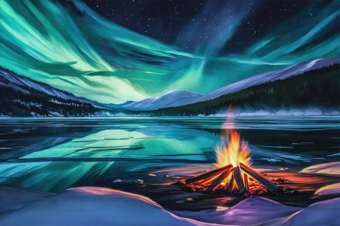 Campfire Under the Northern Lights