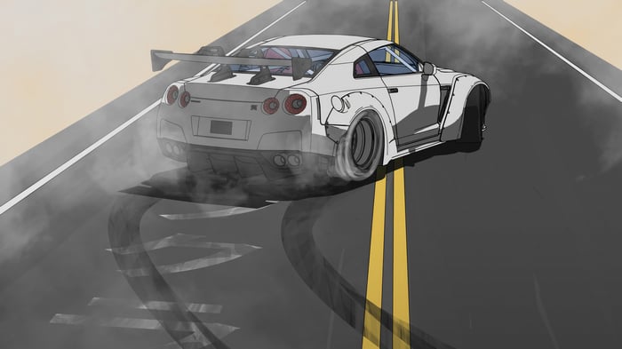 White Nissan GTR Drifting on a Desert Road
