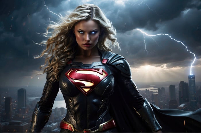 Supergirl Soars Amidst Lightning Over City