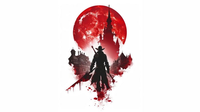 Bloodborne Hunter under a Blood Moon