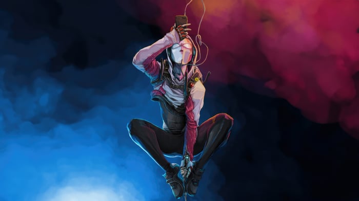 Gwen Stacy in a crouched pose with headphones