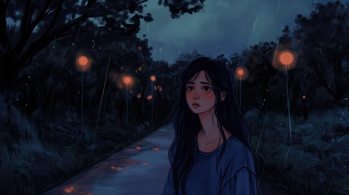 Sad Lofi Girl in a Park at Night