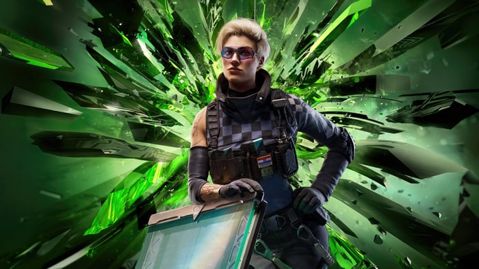 Rainbow Six Siege Osa with Shattered Green Background