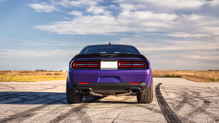 Purple Dodge Challenger Demon 1700 Twin Turbo rear view