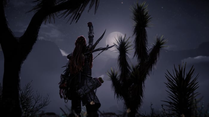 Aloy in Horizon Forbidden West at night