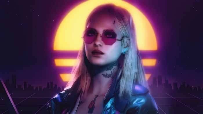 Cyberpunk 2077 Dawn Girl with Pink Sunglasses