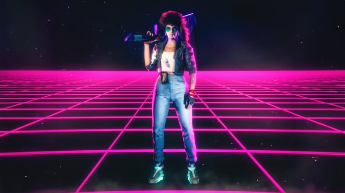 Synthwave Shooter Girl with Gun