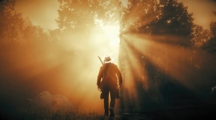 Red Dead Redemption 2: Man walking through sunbeams