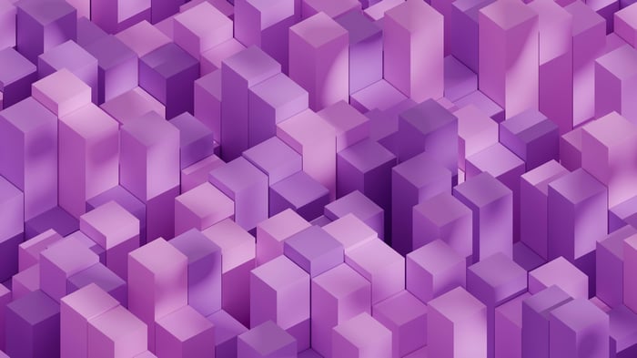 Abstract geometric pattern of purple and pink blocks