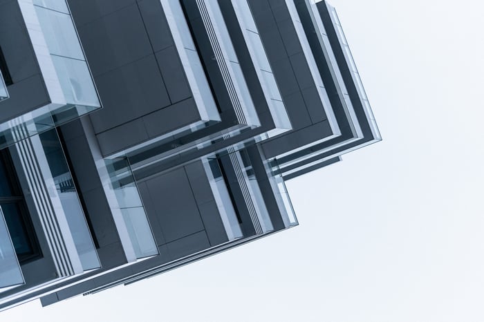 Modern building with geometric facade and glass windows