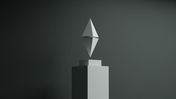 Ethereum logo on a pedestal