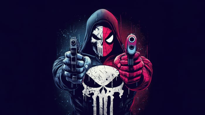 Spider-Man and Punisher Hybrid Character Holding Guns