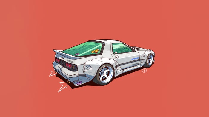 White Mazda RX-7 FC with widebody kit