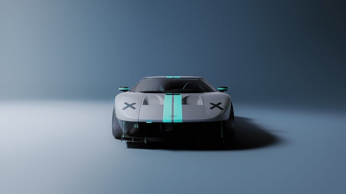 Ford GT 2024 race car with teal stripes