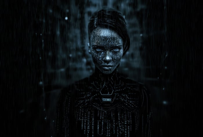 Coded AI Girl in the Rain