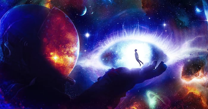 Astronaut holding a person in space
