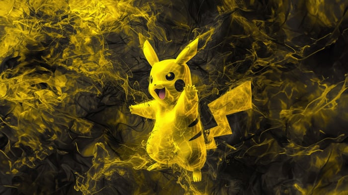 Pikachu surrounded by yellow and black smoke