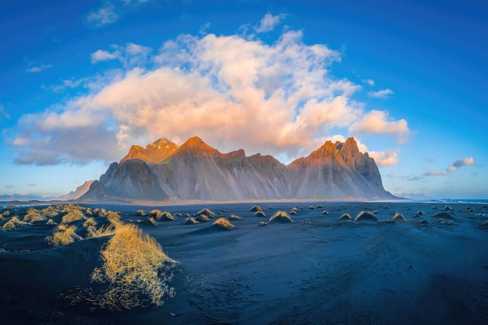 Vestrahorn Mountains and Black Sand Beach in Iceland