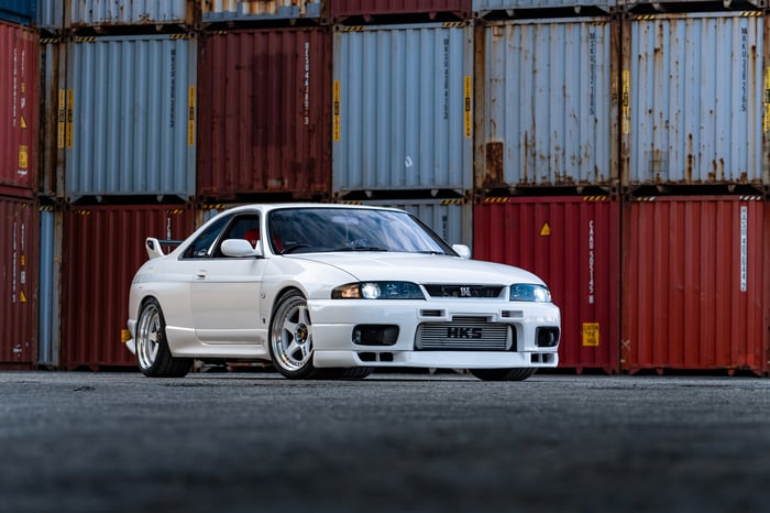White Nissan R33 GTR Vspec parked