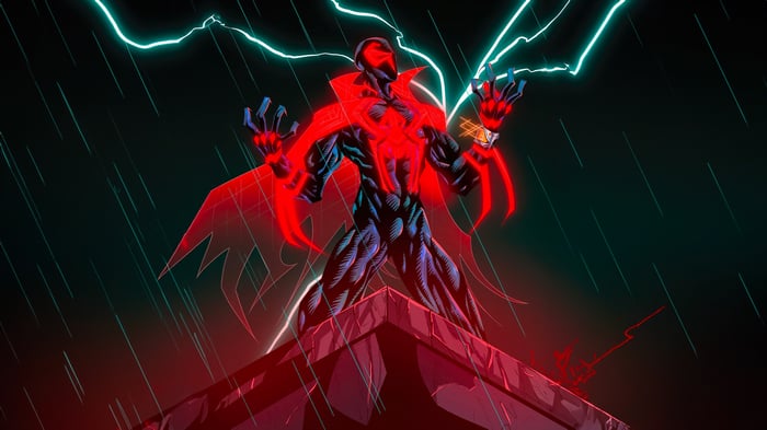 Spider-Man 2099 in a storm
