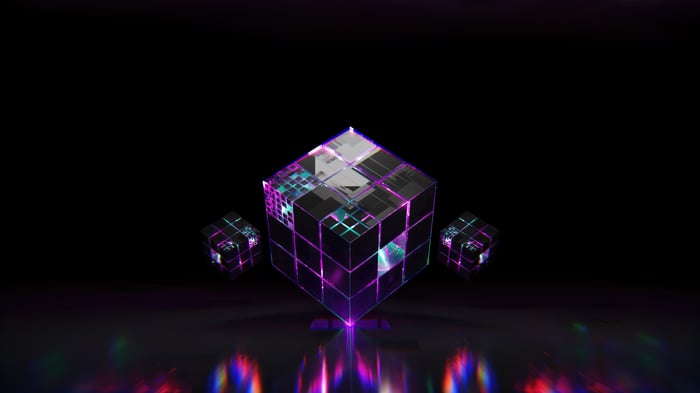 3D Cubes with Neon Lights on Black Background