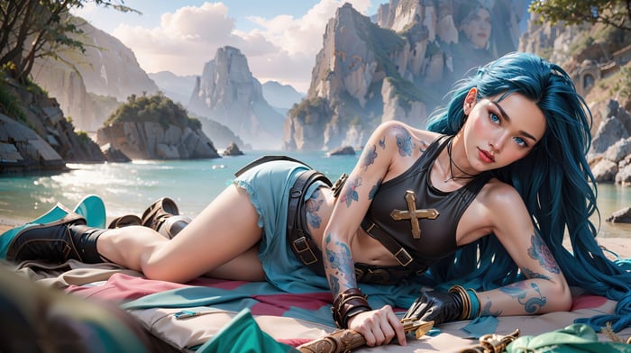 Jinx from League of Legends on a beach