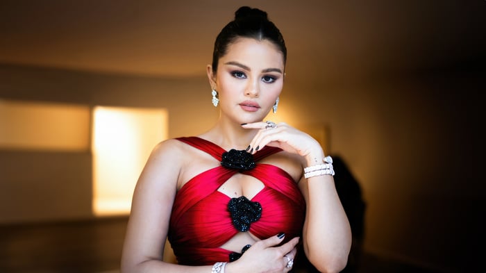 Selena Gomez in a red dress