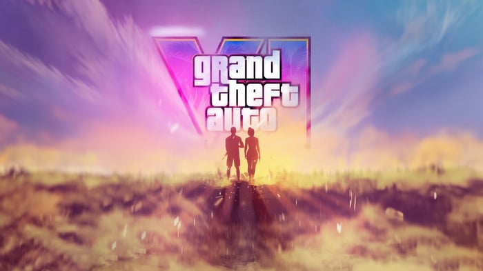 Grand Theft Auto VI logo with two figures